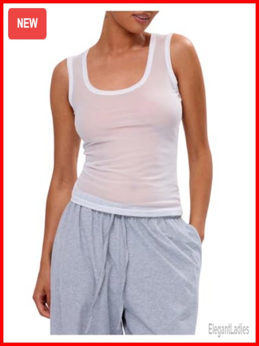Women's Sheer Tank Top Fitted Sleeveless Square Neck Summer Vacation Basic Shirt